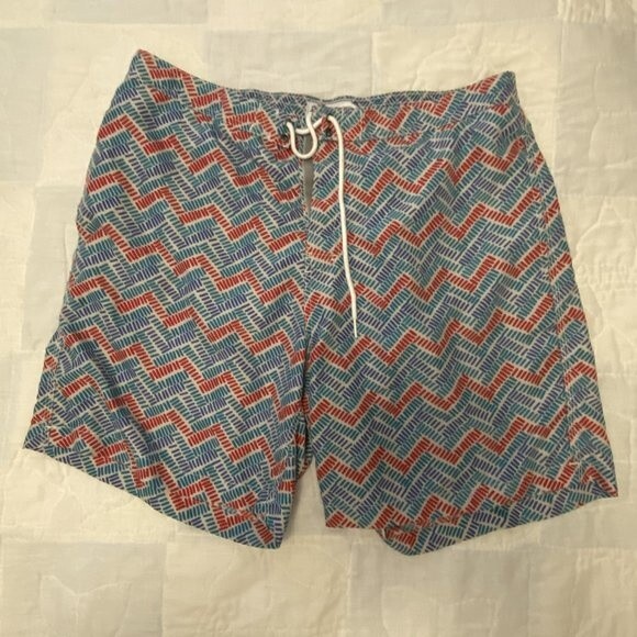 Trunks Men's Swimsuit, XXL, with liner, Red, blue, white design suit - Picture 1 of 6